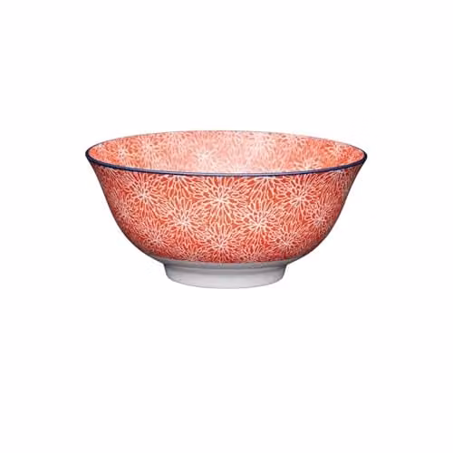 KitchenCraft Set of 4 Ceramic Stoneware Bowls with Multicolour Floral Pattern, Red, White and Grey, Diameter: 15.5 cm – 1