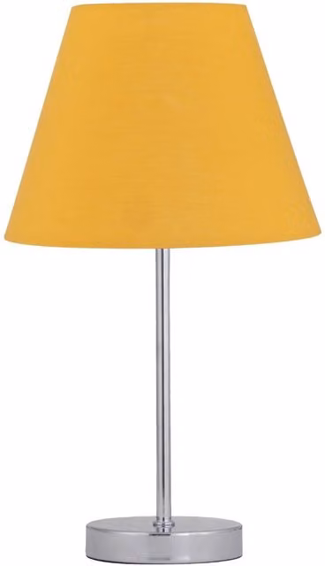 First Choice Lighting Chrome Stick Table Lamp with Ochre Fabric Shade in Silver