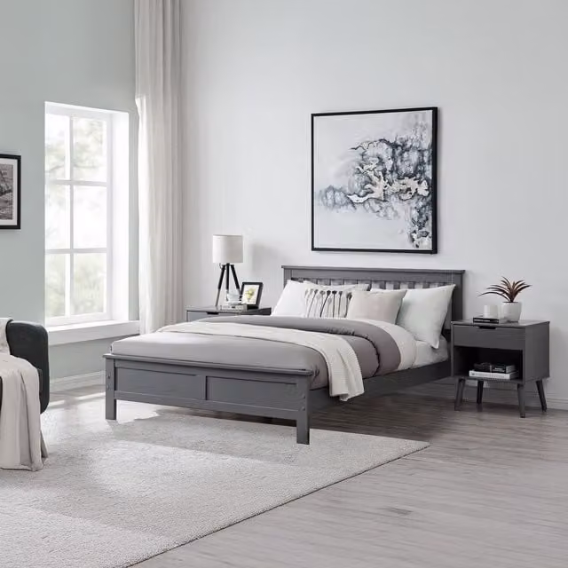 FurnitureboxUK Azure Modern Solid Pine Double Bed Frame in Grey, W/D/H: 140 x 200 cm