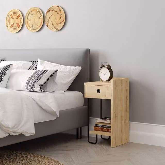 Decortie Sirius Modern Bedside Table in Oak, W/D/H: 32 x 30 x 60 cm – 1