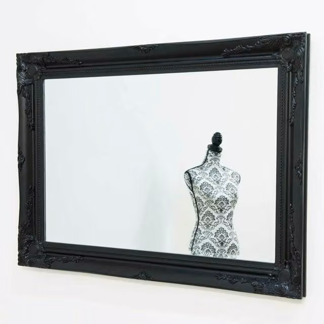 MirrorOutlet Buxton Classic Rectangular Black Wall Mirror W: 108 cm, H: 78 cm