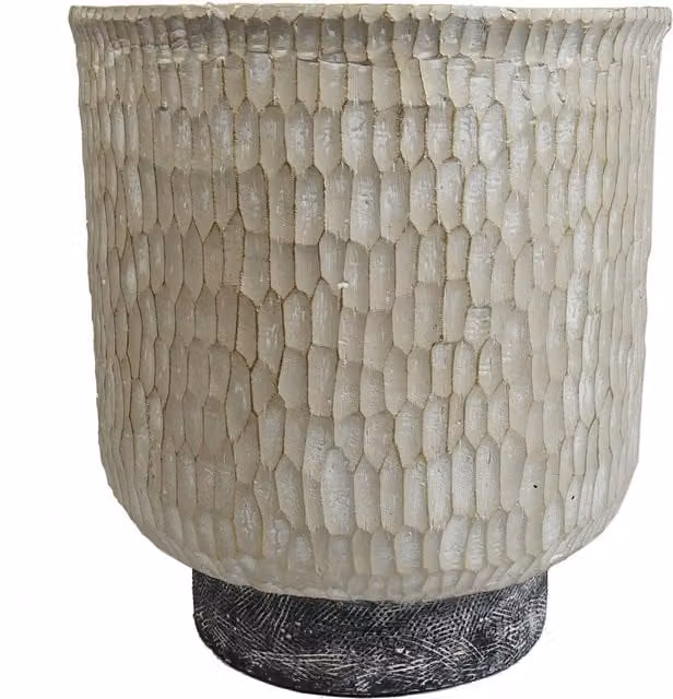 Leaf Round Stone Effect Composite Planter in Brushed Gold and White with Concrete Finish
