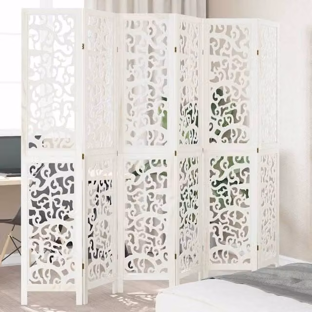 Berkfield Home 6-Panel White Solid Paulownia Wood Room Divider