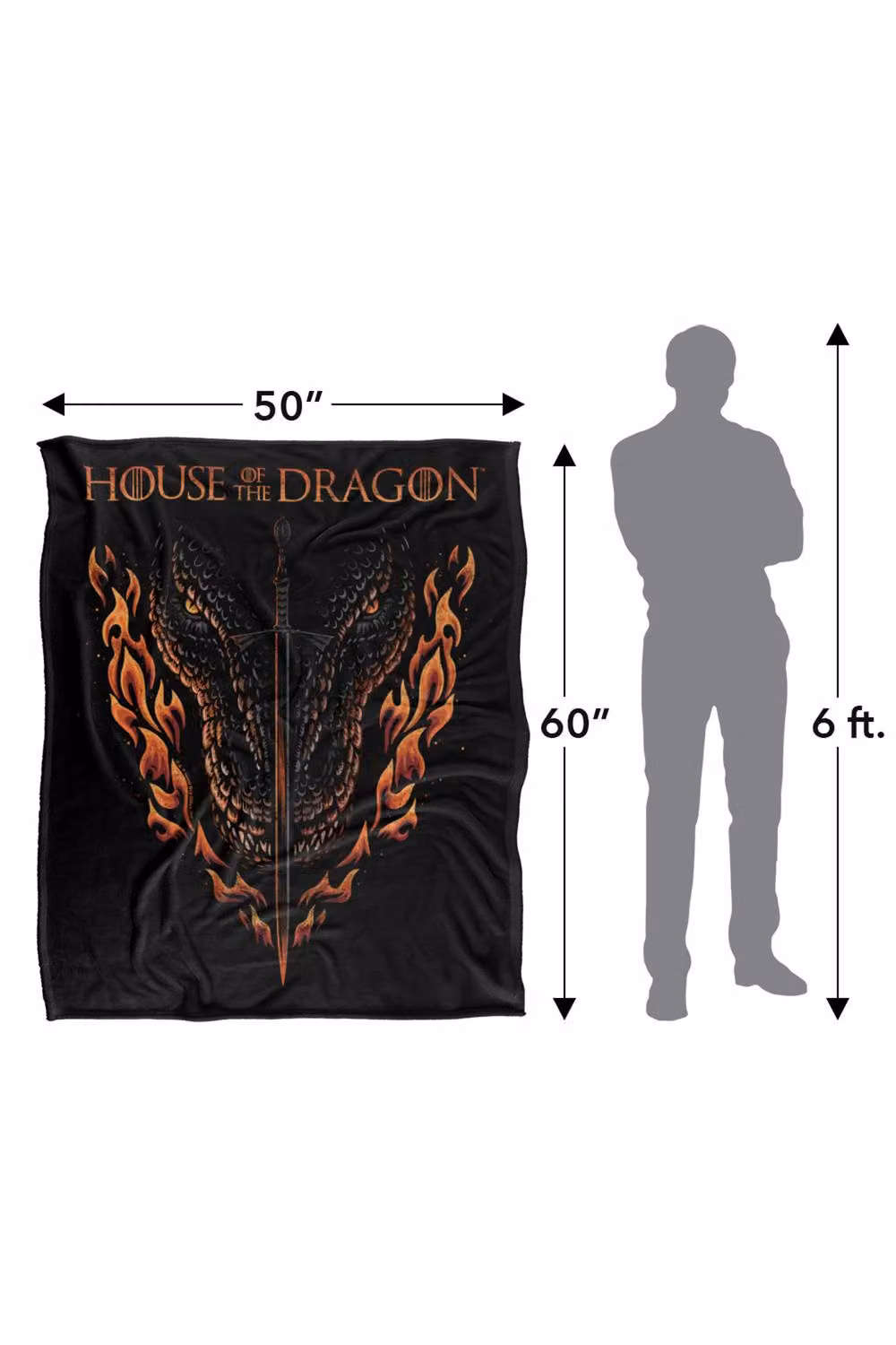 LOGOVISION House of the Dragon Fire, Sword and Dragon Super Soft Fleece Throw Blanket, Multicolour, W: 152 cm, D: 127 cm – 8
