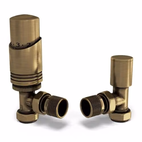 UK Radiators Talus Bold Angled Thermostatic Radiator Valve 1/2" x 15mm in Brushed Brass