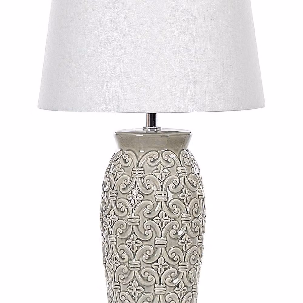 Wyld and Coco Grey Ceramic Table Lamp with Fabric Shade, Height: 48 cm – 2