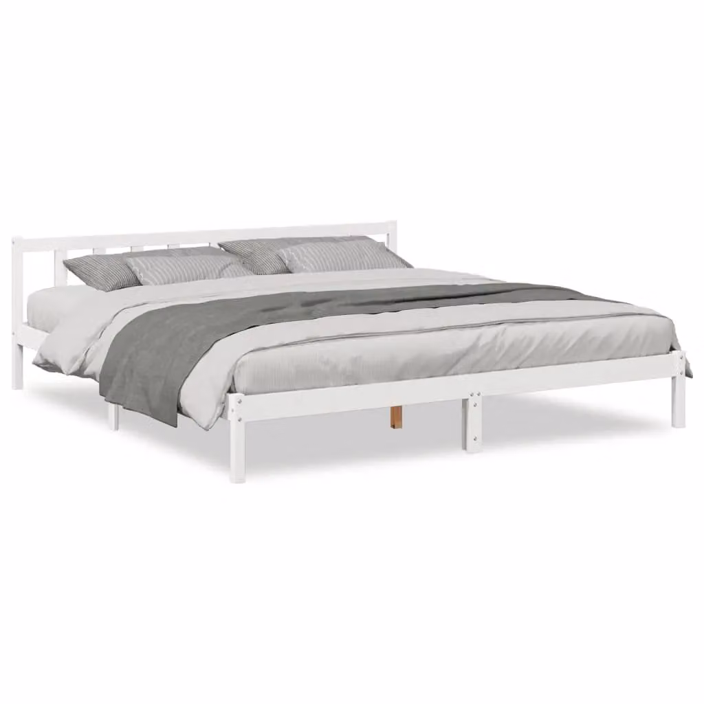 Berkfield Home Extra Long Solid Wood Pine Bed Frame in White W/D/H: 180 x 220 cm – 2