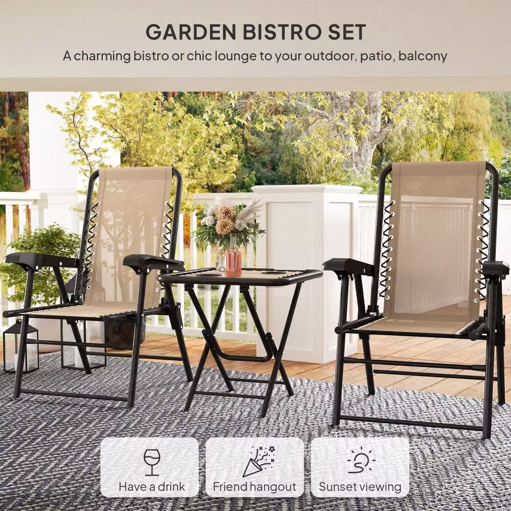 Wyld Haus Fihake 3 Piece Cream Folding Bistro Set with 2 Chairs and Coffee Table – 3