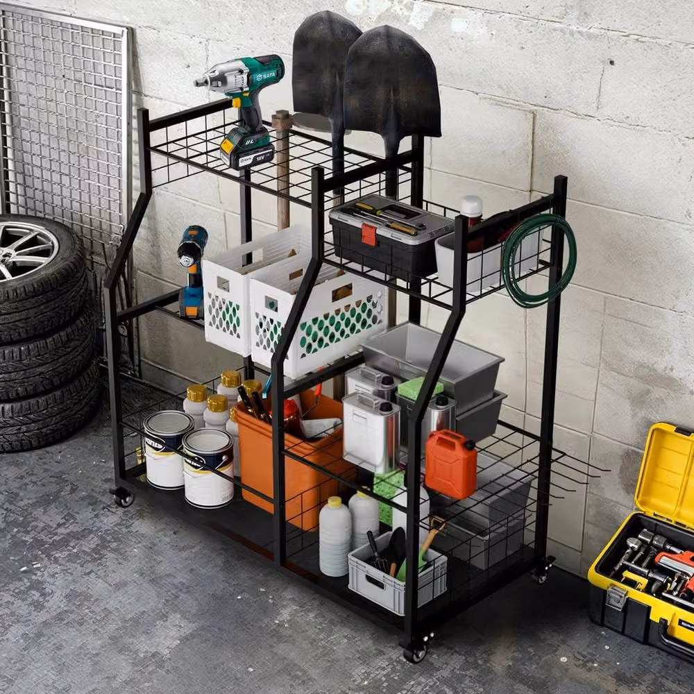 KORVIXA Garage and Yard Tool Storage Stand Rack, Black, W/D/H: 100 x 100 x 100 cm – 4