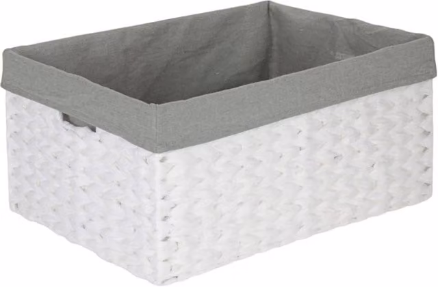 Red Hamper Rectangular White Paper Rope Storage Basket with Grey Cotton Lining, Small (W: 25.0 cm, D: 19.0 cm, H: 37.0 cm)