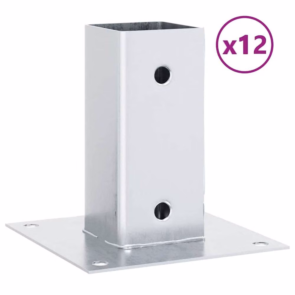 Berkfield Home Square Post Bases, 12 Pack, Silver Galvanised Steel, 71 x 71 mm – 2