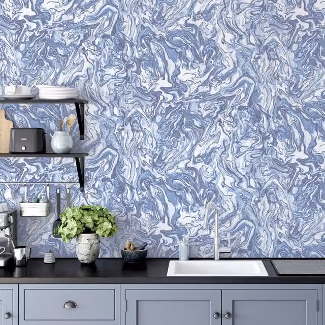 Arthouse Abstract Liquid Marble Wallpaper in Blue – 1
