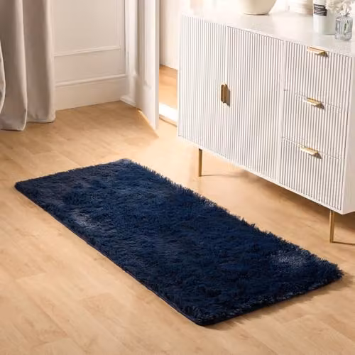 OHS Soft Fluffy Modern Runner Rug, Navy Blue, W/D/H: 60 x 150 x 1 cm – 2