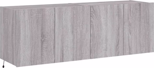 Berkfield Home Set of 2 Modern Grey Sonoma TV Wall Cabinets with LED Lights, W/D/H: 60 x 35 x 41 cm