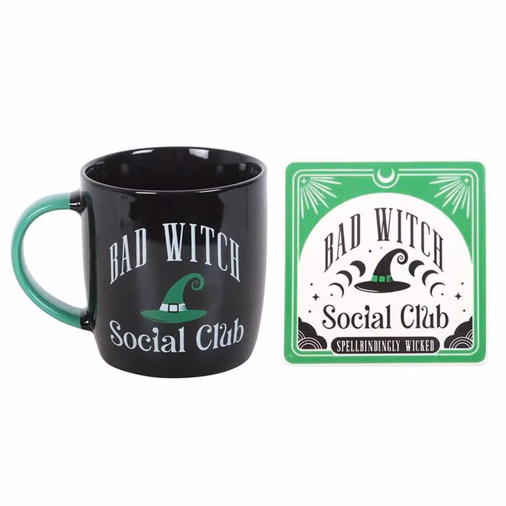 Uniqueful Bad Witch Social Club Ceramic Mug and Coaster Set in Black, 1000ml – 3