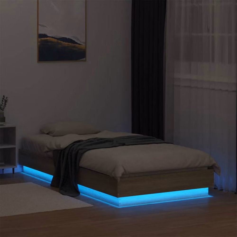 Berkfield Home Single Bed Frame in Sonoma Oak with LED Lights and USB Charging Port, Brown, W/D/H: 90 x 190 cm – 3