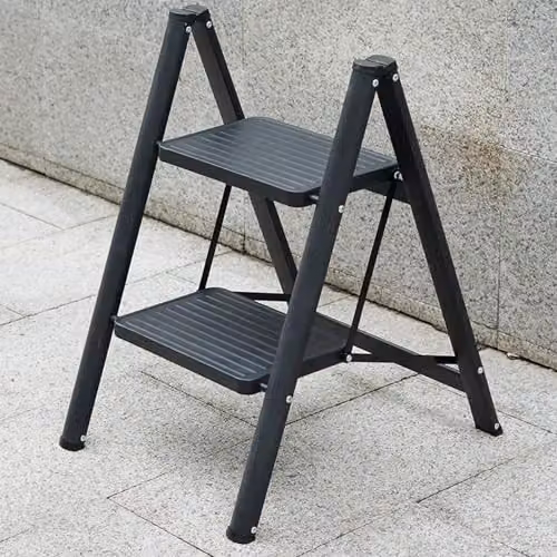 Gr8 Home Black 2 Step Foldable Steel Ladder with Non-Slip Rubber Feet – 3