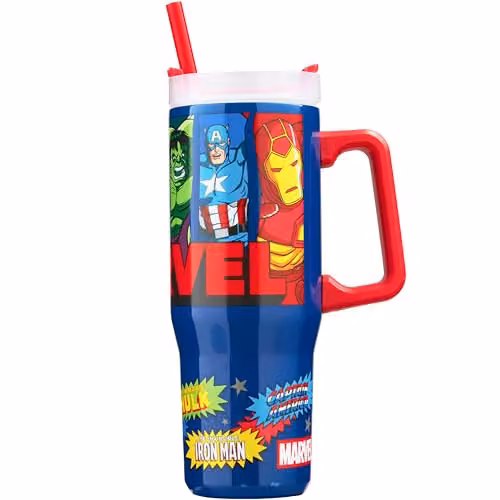 Get Trend Marvel Avengers Insulated Stainless Steel Tumbler with Straw and Handle, 920ml, Multicolour – 1