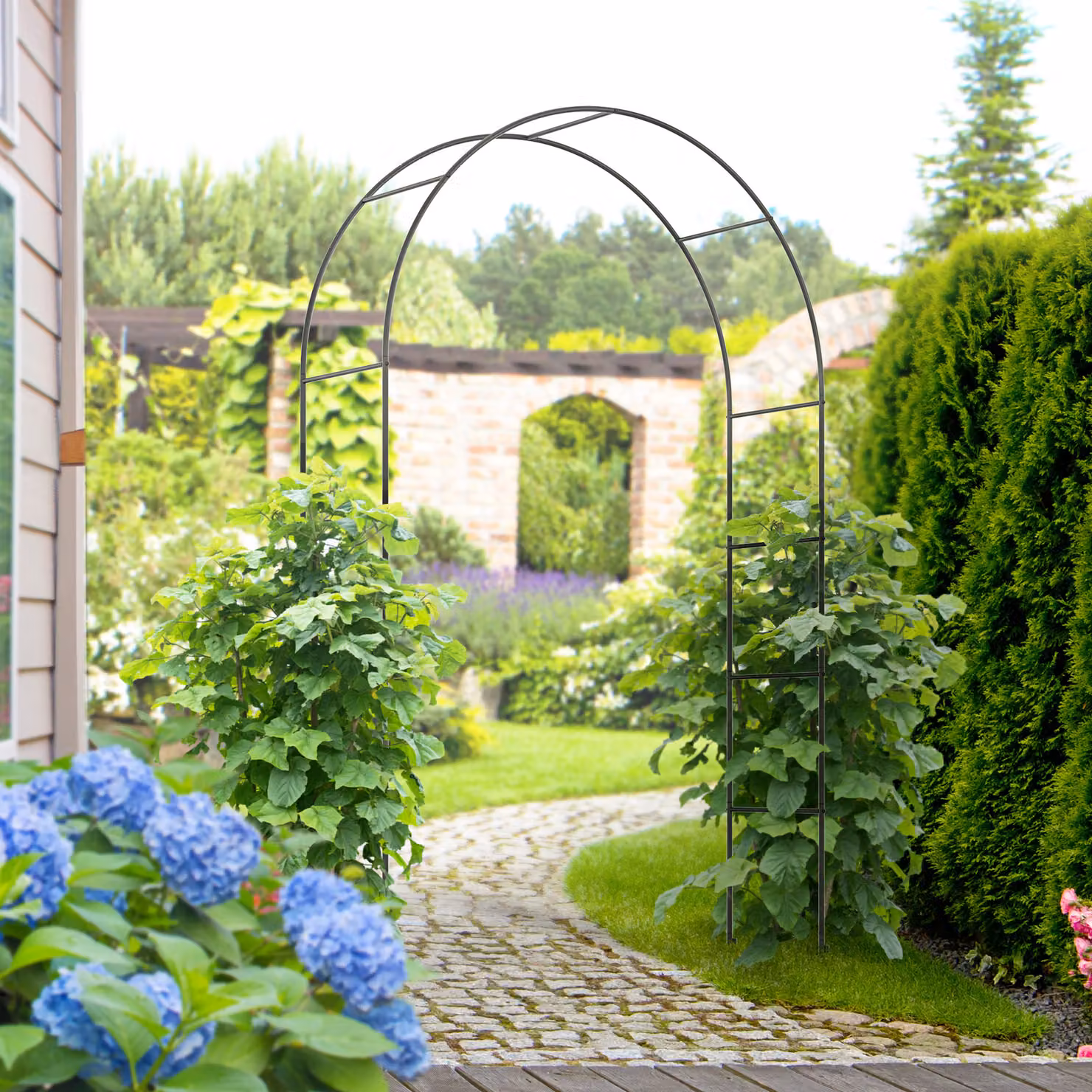 Outsunny Metal Garden Arch for Climbing Plants and Weddings, Black, W/D/H: 140 x 40 x 240 cm – 2