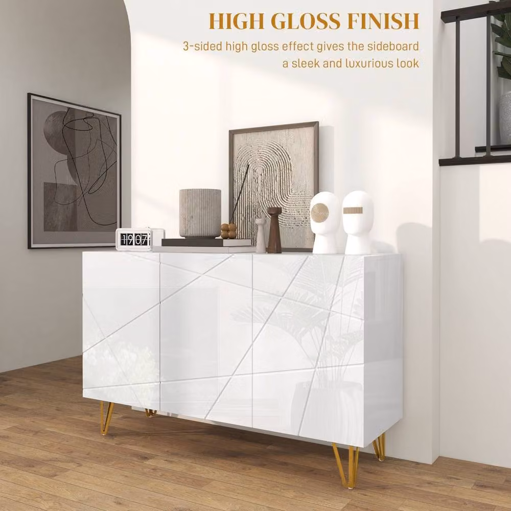 Wyld Haus Sarota Modern High Gloss White Sideboard with Gold Tone Hairpin Legs – 3