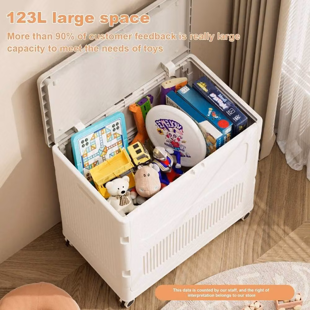 VOGREX Heavy Duty Plastic Storage Box with Lid and Wheels, 123L, White – 2