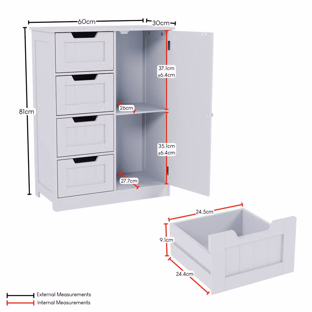 HD Designs Priano White Matt Freestanding Bathroom Storage Unit with 4 Drawers and 1 Door – 2