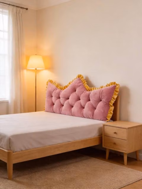 Living and Home Crown-Shaped Ruffled Bed Headboard Pillow in Pink, Small – 1