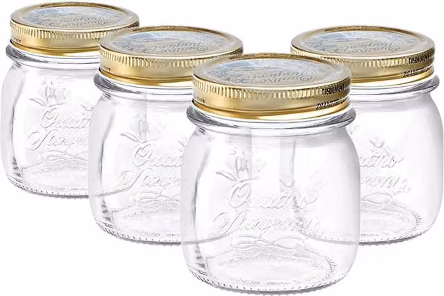 Bormioli Rocco Quattro Stagioni Glass Storage Jar, Transparent and White, 250 ml