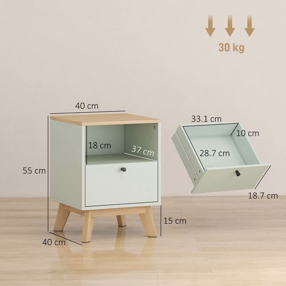 STILVORA Set of 2 Green Bedside Tables with Drawer and Open Shelf – 2