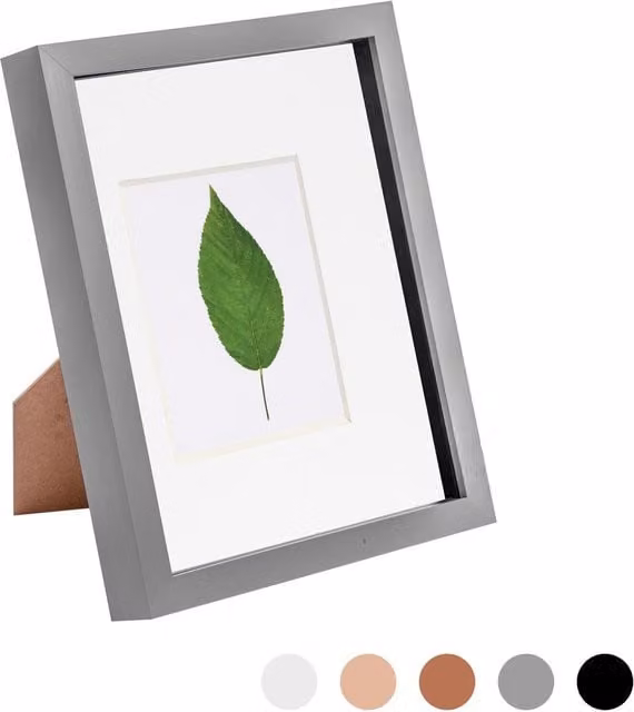 Nicola Spring Grey Rectangular 3D Box Photo Frame with 4x6 inch Mount for 8x10 inch Photos