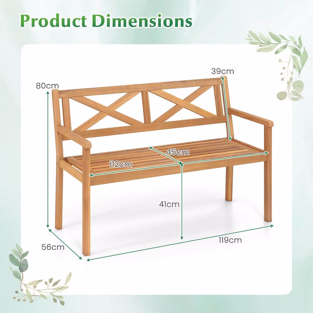 Costway Acacia Wood Outdoor Loveseat Bench for 2 People in Brown – 2