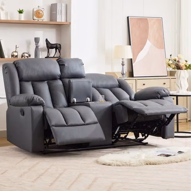 Sheridan 2 Seat Manual Recliner Sofa with Home Cinema Console in Grey