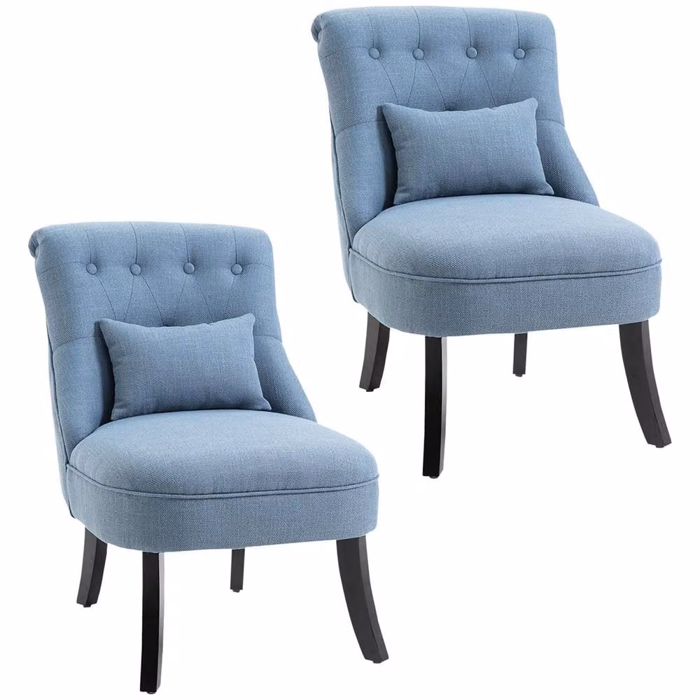 Wyld Haus Zilono Set of 2 Blue Armless Button Tufted Tub Chairs in Linen Look Fabric – 2