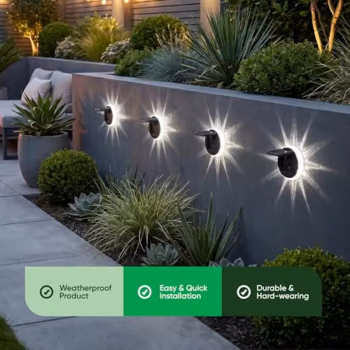 Gardenwize Pack of 4 Solar Star Wall Lights with Transparent LED Accents for Garden and Terrace – 7