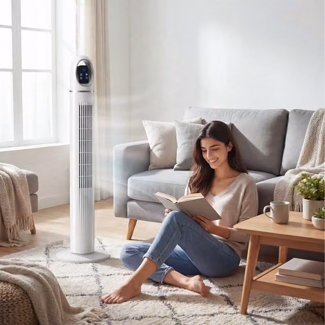 HOMCOM White Oscillating Tower Fan with Remote Control and Sleep Mode