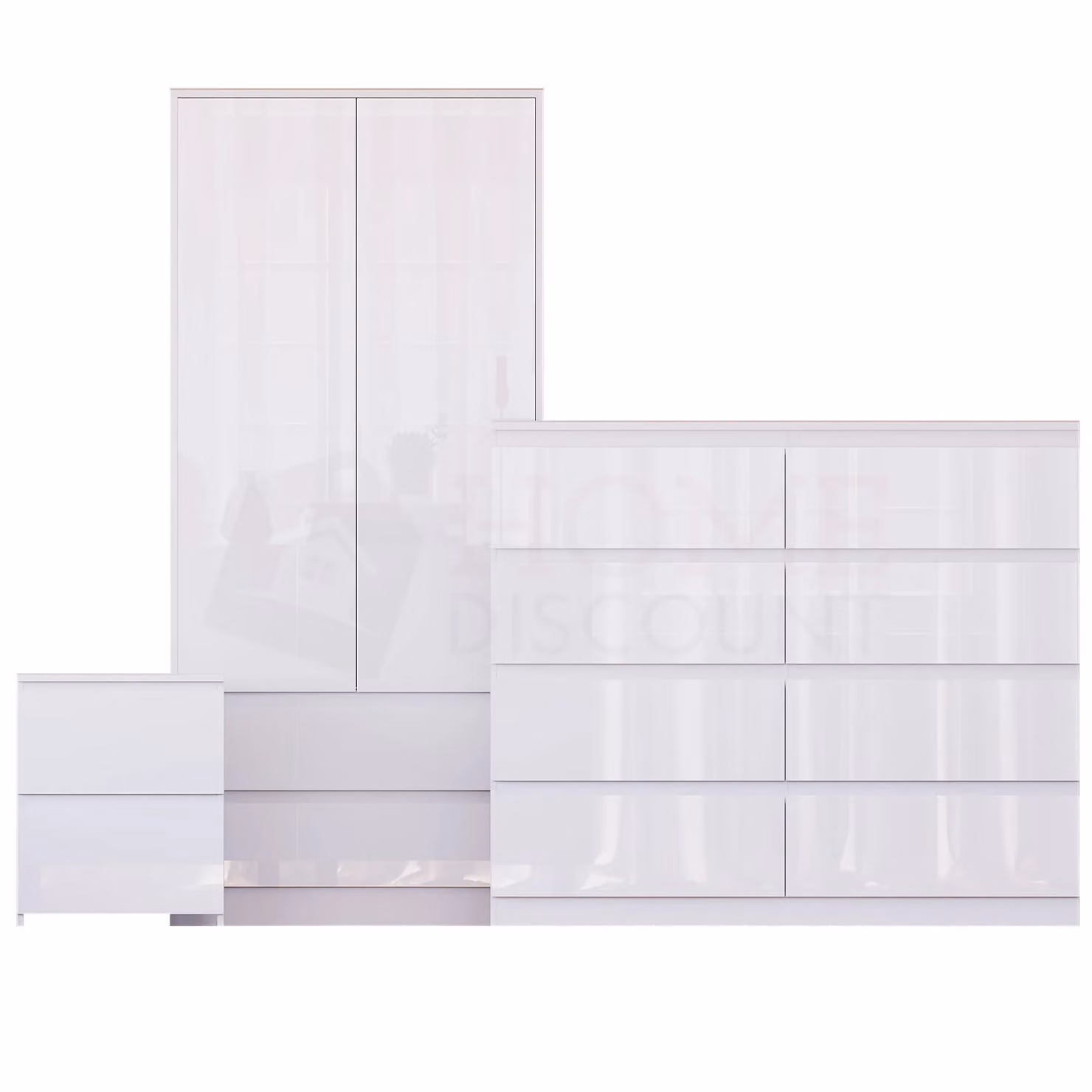 Vida Designs Glinton 3-Piece Modern Glossy White Bedroom Set including Wardrobe, 8-Drawer Chest and 2 Bedside Tables – 2