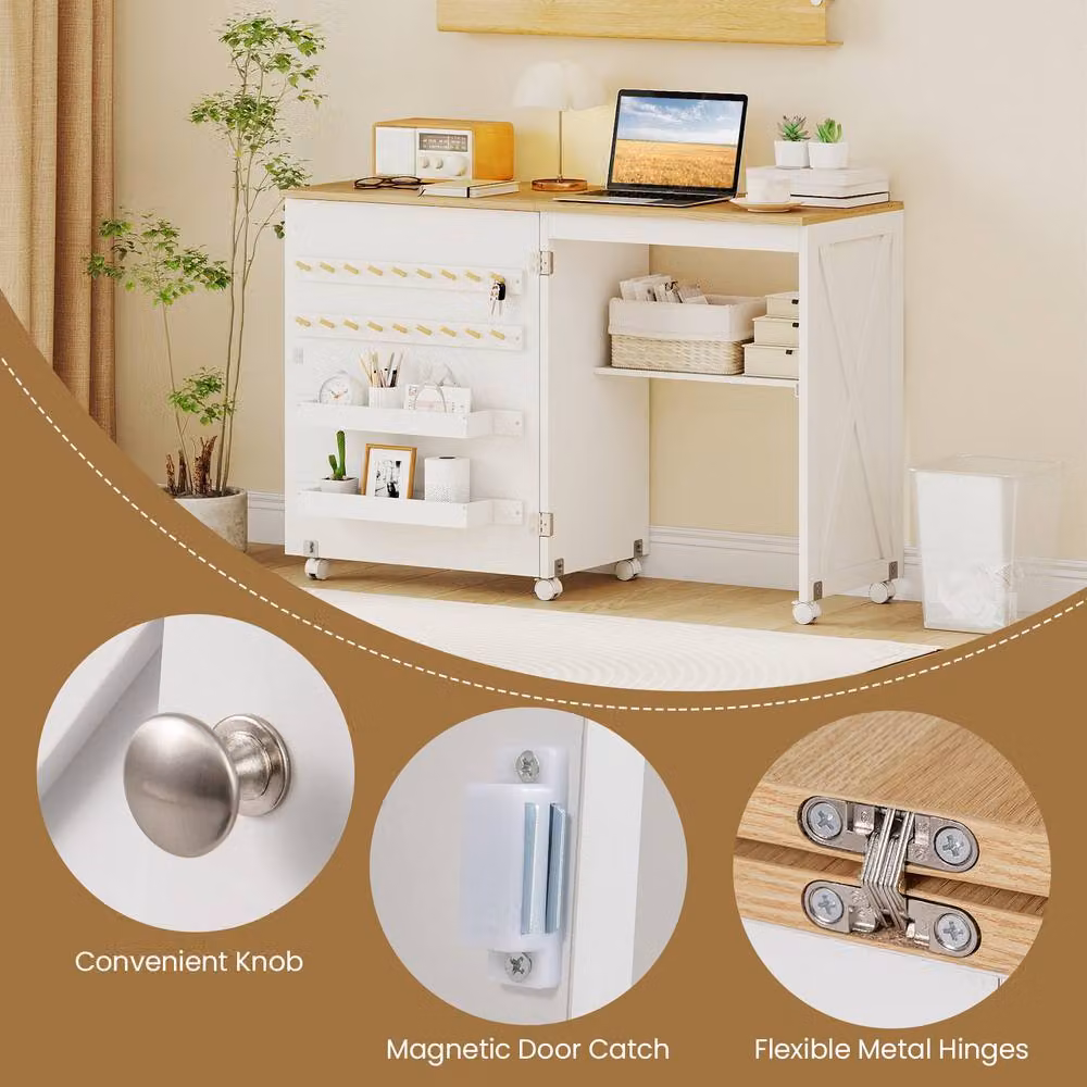Gymax Multipurpose Folding Sewing Table and Craft Station, White – 2
