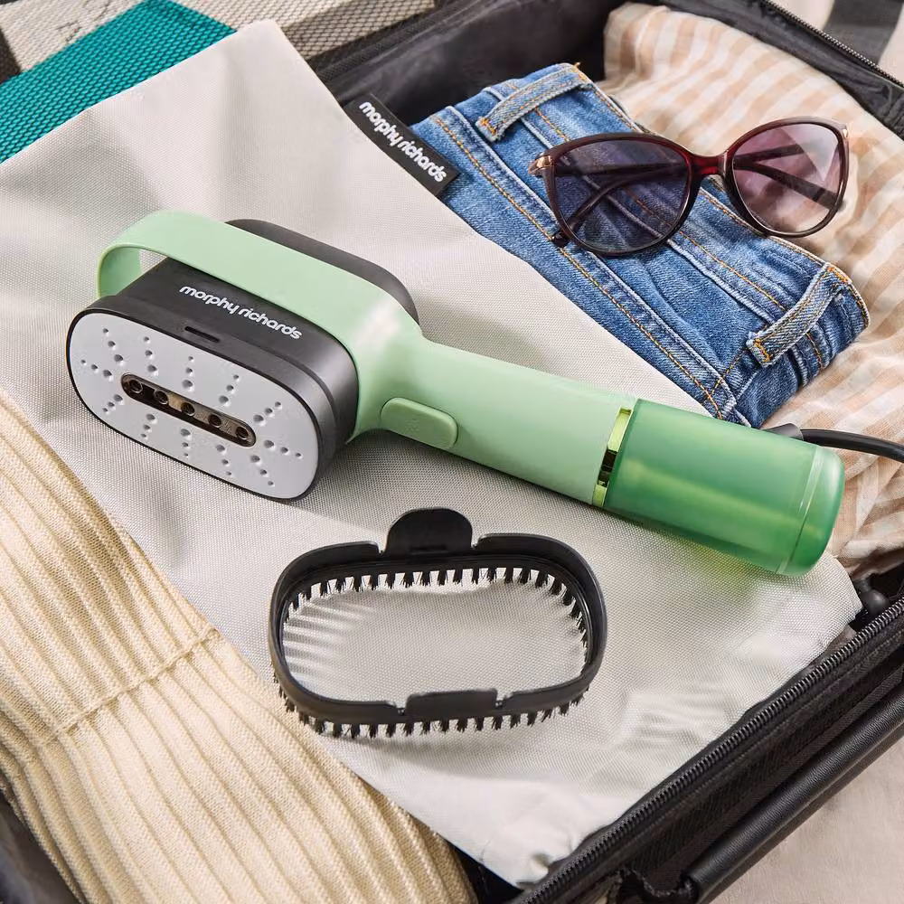Morphy Richards Vibe Handheld Vertical Garment Steamer with Brush Attachment, Green – 9