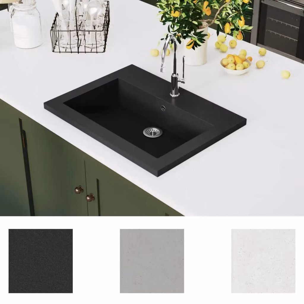 Berkfield Home Granite Composite Rectangular Basin in Black, W/D/H: 60 x 45 x 12 cm – 3