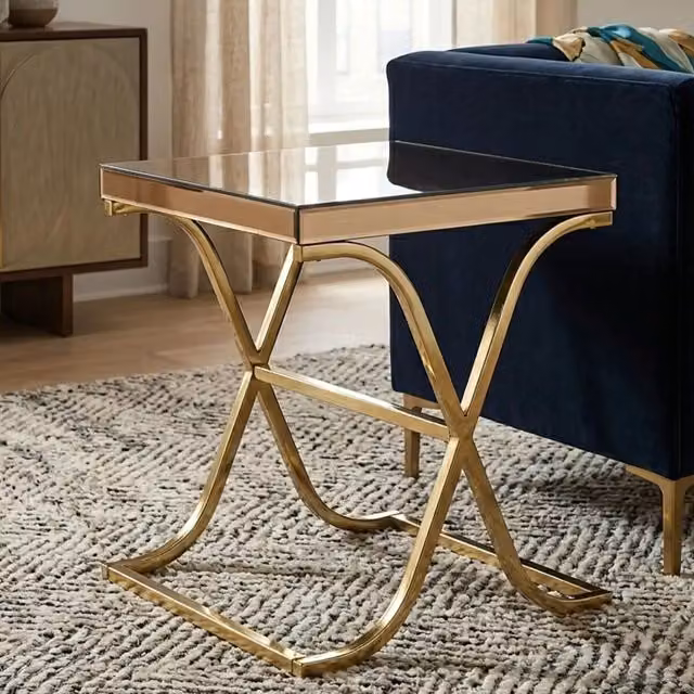 Orsina Elegant Square Glass Side Table with Gold X-Frame Base – 2