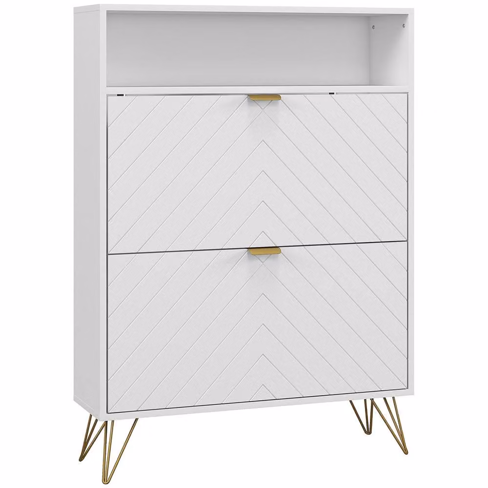 Wyld Haus Notafa White and Gold Modern Shoe Cabinet with Tilting Compartments, H 110 x W 80 x D 32 cm – 2