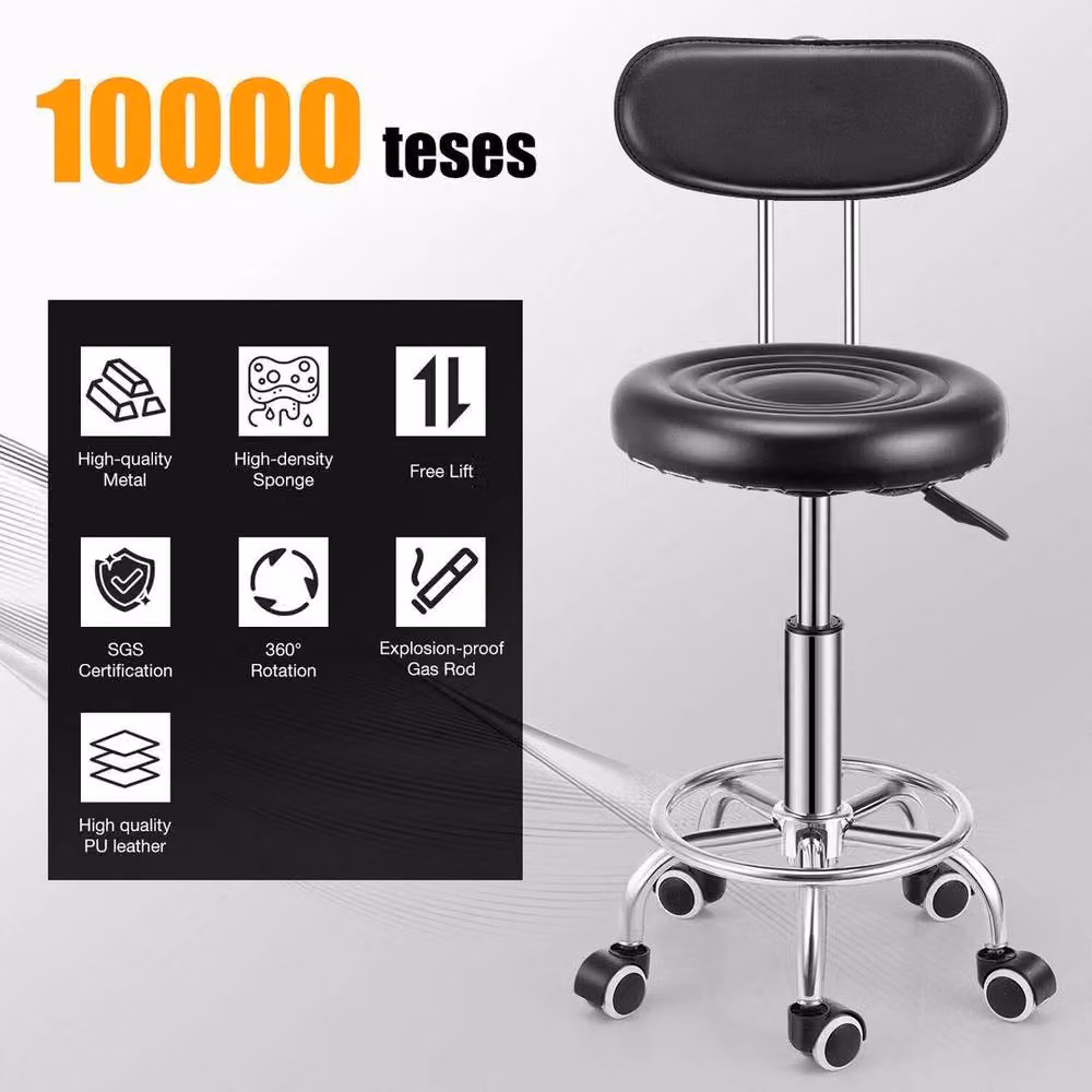 NESTLUNE Black Round Bar Stool with Back and 360 Degree Swivel, Height: 100 cm, Width: 15 cm – 3