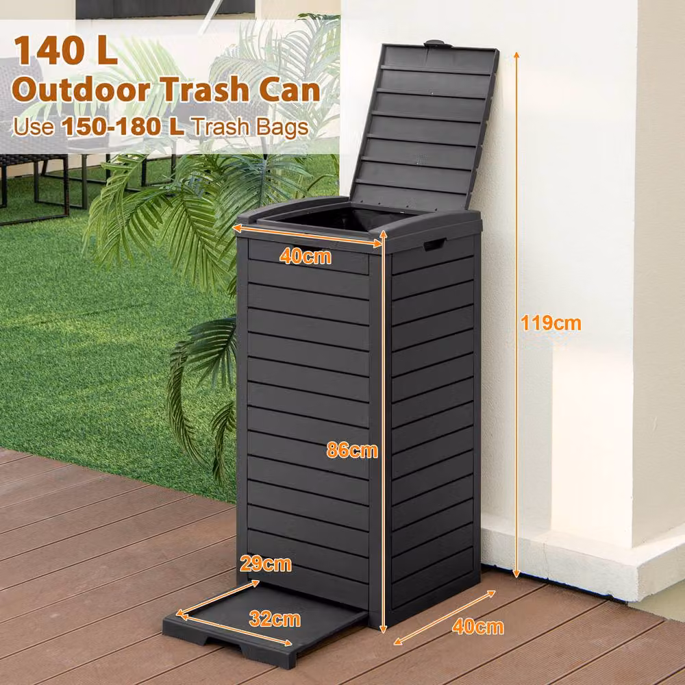 Costway Outdoor Trash Waste Bin with Flip Lid and Pull-out Liquid Tray, Black, 140 L – 2
