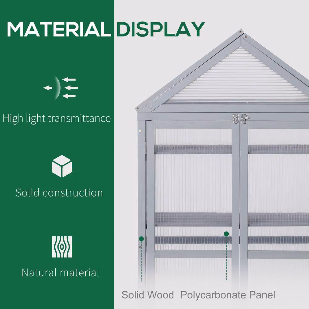 OUTSUNNY Grey Wooden Cold Frame Greenhouse with Polycarbonate Shelving, W/D/H: 80 x 47 x 138 cm – 3