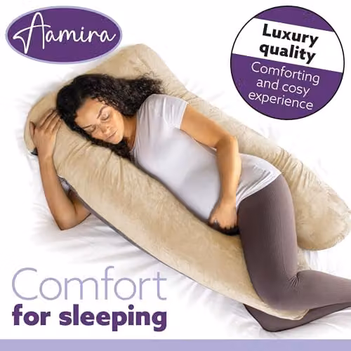Aamira U Shaped Memory Foam Pregnancy Pillow in Grey and Multicolour Velvet – 6