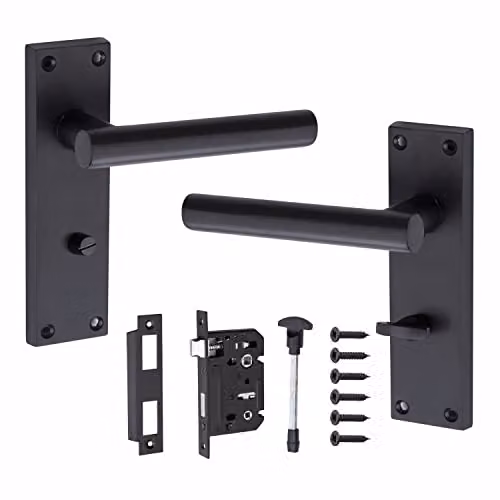 Golden Grace Straight T-Bar Backplate Door Handle Set in Matt Black