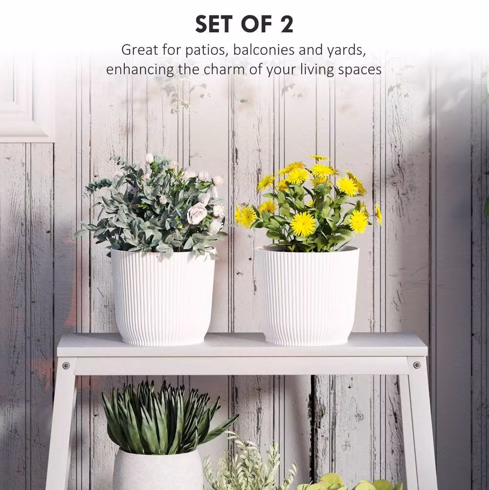 STILVORA Set of 2 White Plastic Planter Pots for Indoor Plants, Diameter: 22 cm – 5