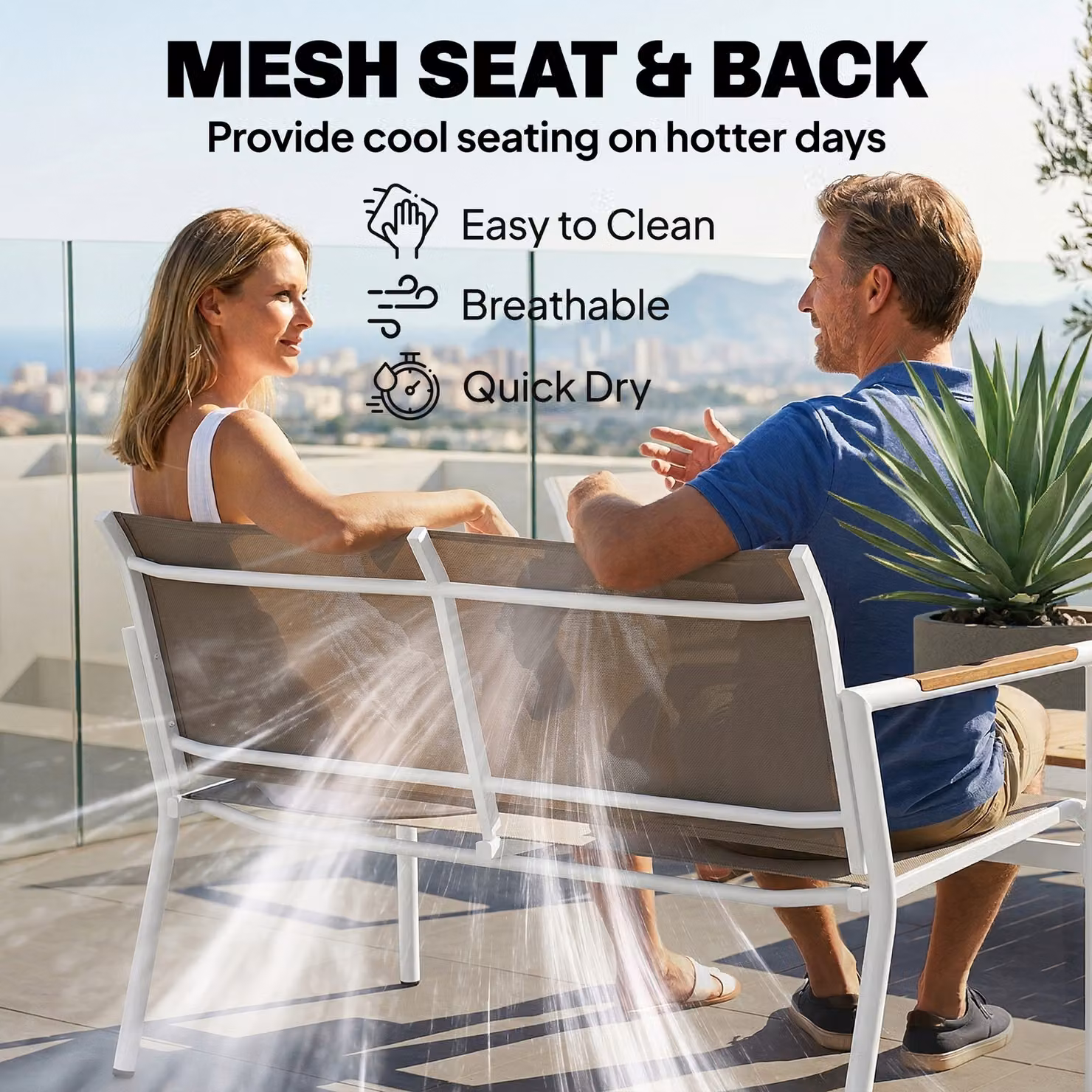 Outsunny 4 Seater Metal Garden Furniture Set with Loveseat, Armchairs and Table in Beige – 4