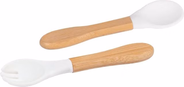 Tiny Dining Bamboo and Silicone Ergonomic Baby Feeding Cutlery Set, White – 1