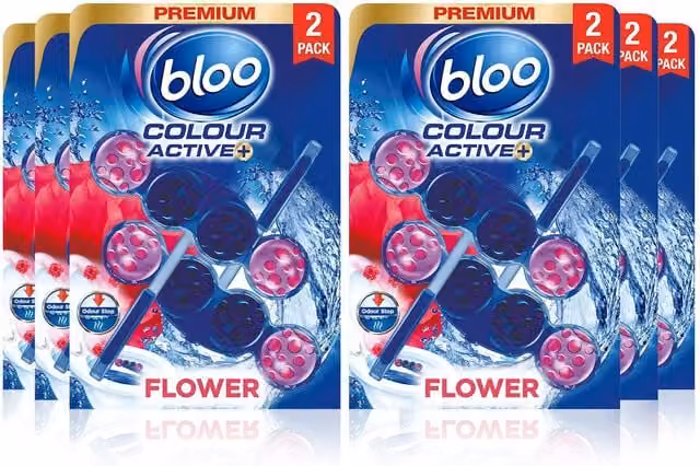 Bloo Toilet Rim Blocks Active Flower with Odour Stop Technology, Multicolour, 6 Pack